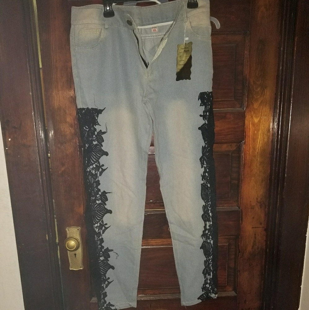 Lace side see through jeans